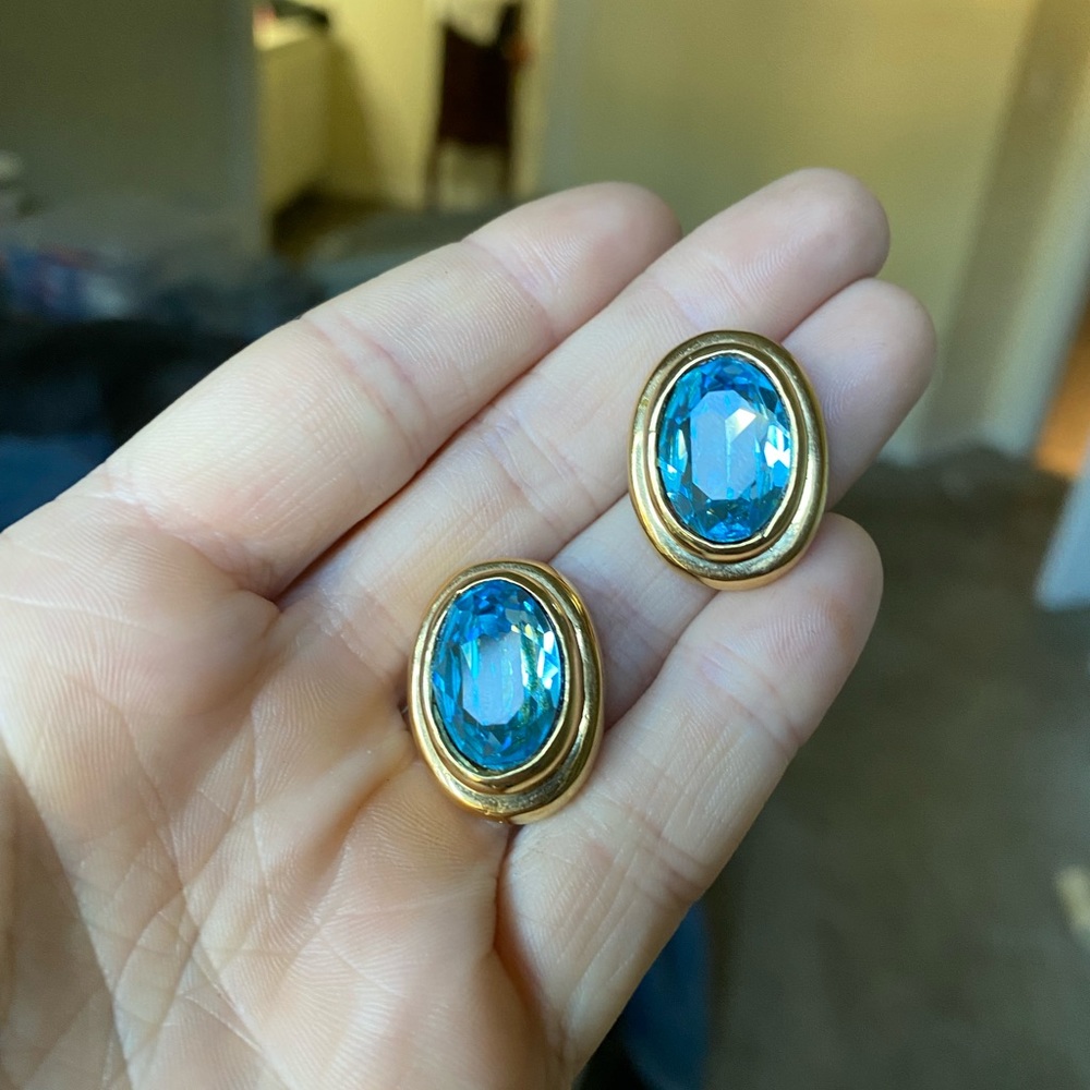 Vintage large blue topaz earrings